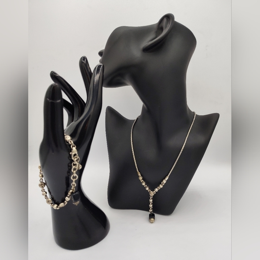 RETIRED VINTAGE Brighton Rigoletto Silvertone And Black Crystal Set